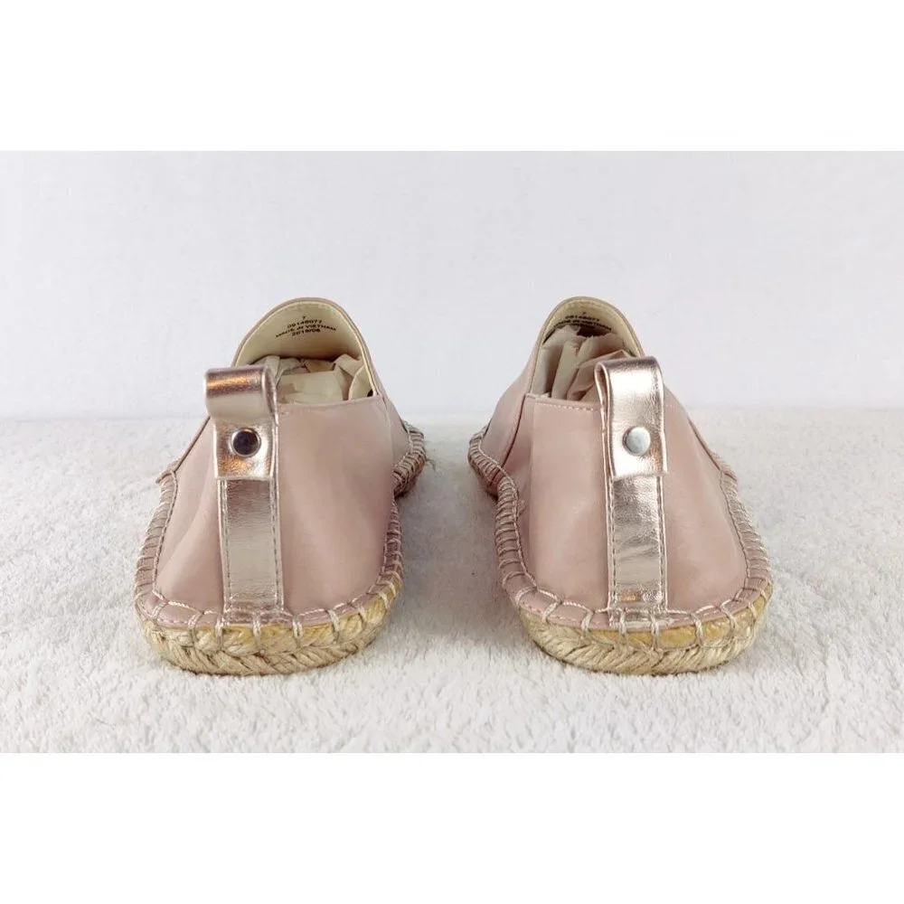 ASOS Espadrille Flat Pink Blush Faux Leather Rose Gold Metallic Toe Cap Rope